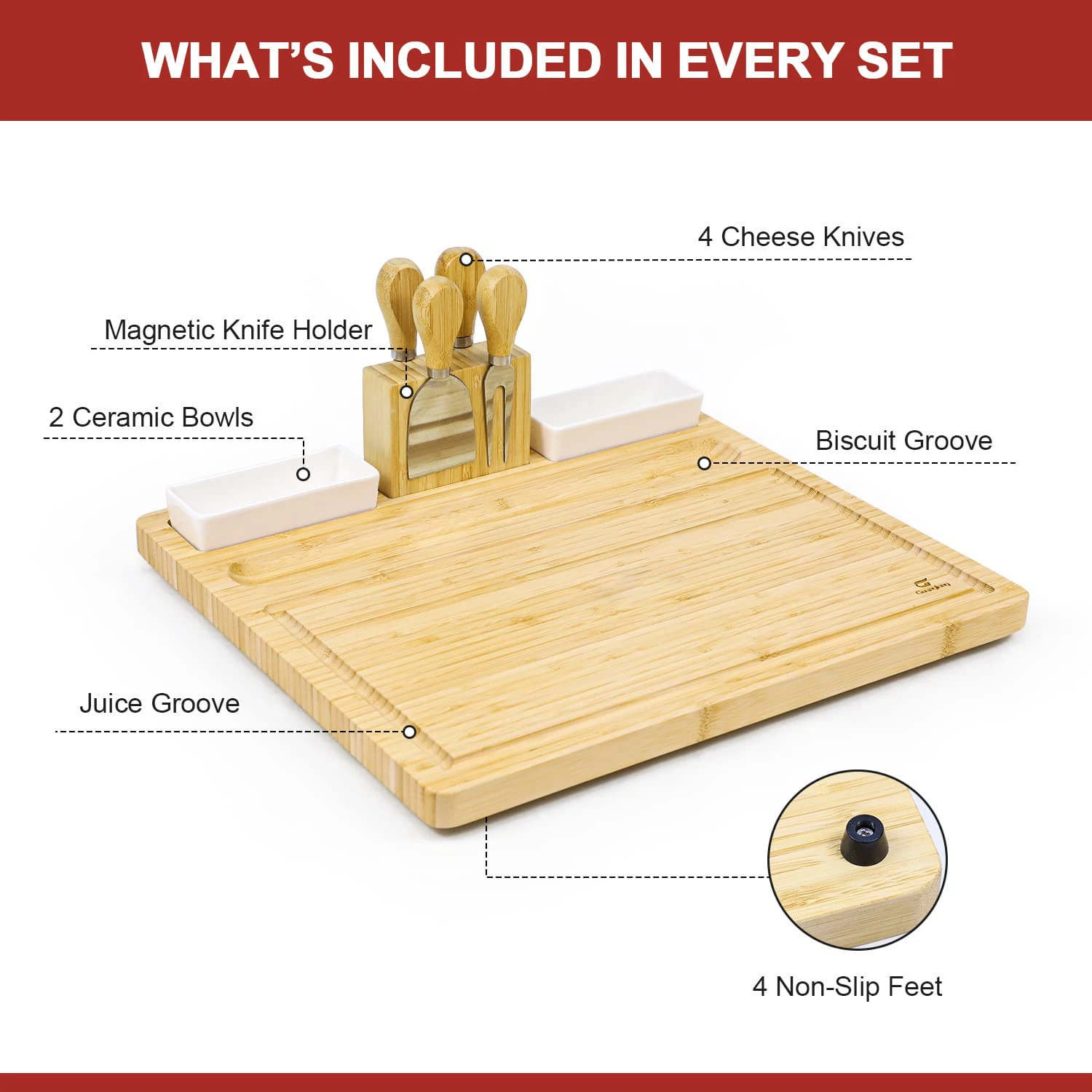 Bamboo Cheese Board Knife Set With Magnetic Holder 4 Bamboo Cheese Board Knife Set With Magnetic Holder 4