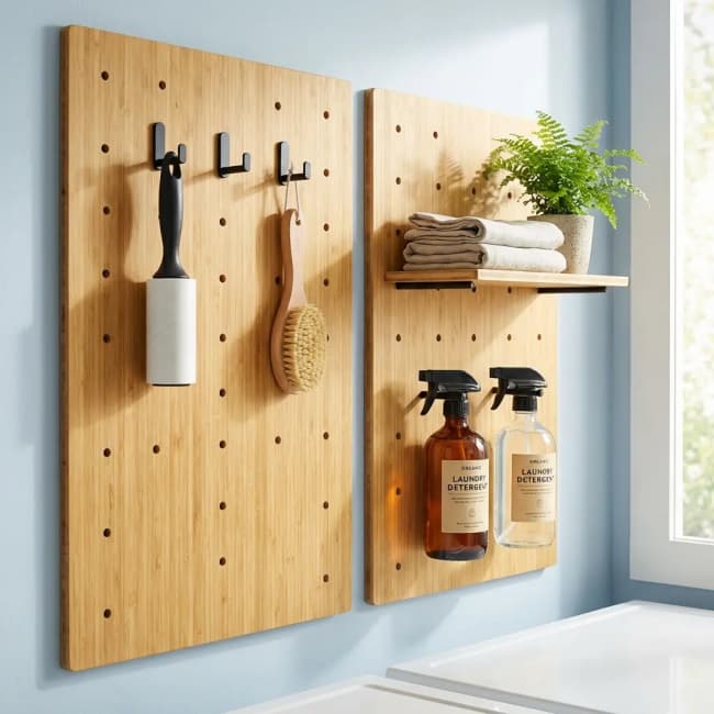 Bamboo Peg Board Wall Organizer 7 Bamboo Peg Board Wall Organizer 7